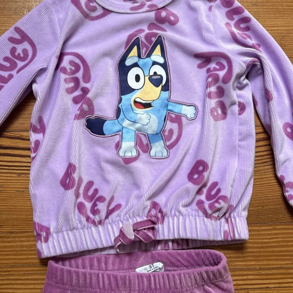 Bluey Sweatshirt Leggings Set Kids Purple Excellent‎ Ribbed Velour SIZE 3T